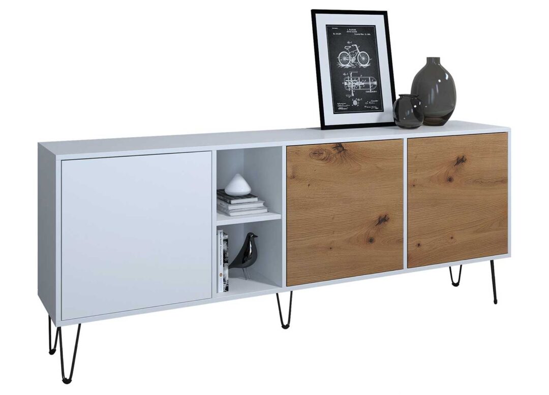 buffet blanc avec pieds noirs pour salle à manger