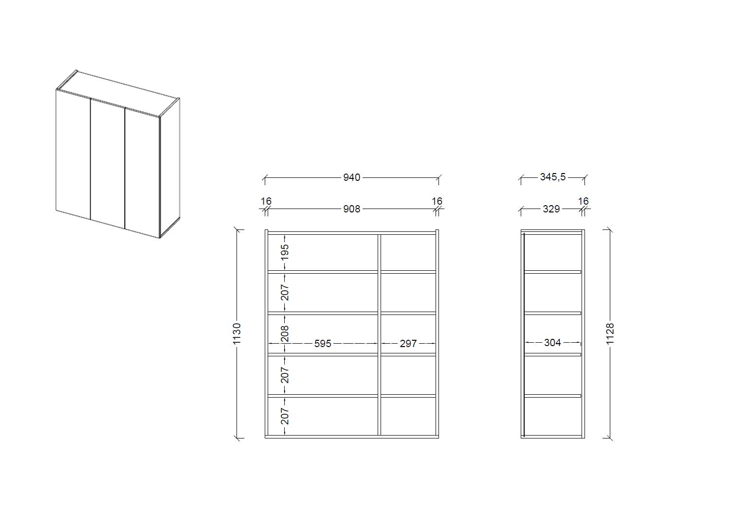 Dimensions armoire à chaussures 3 portes Iris
