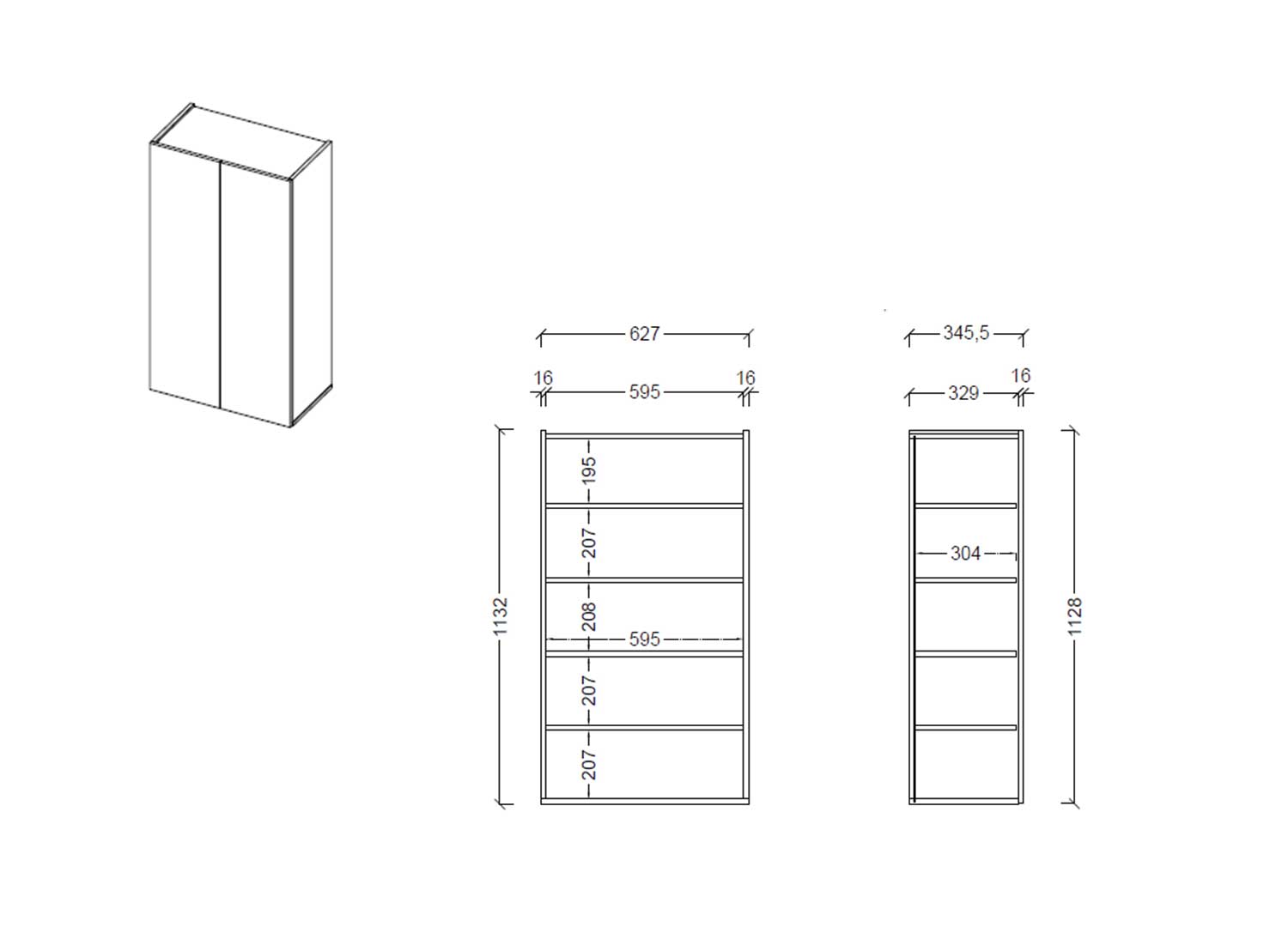 dimensions de l'armoire à chaussures Iris