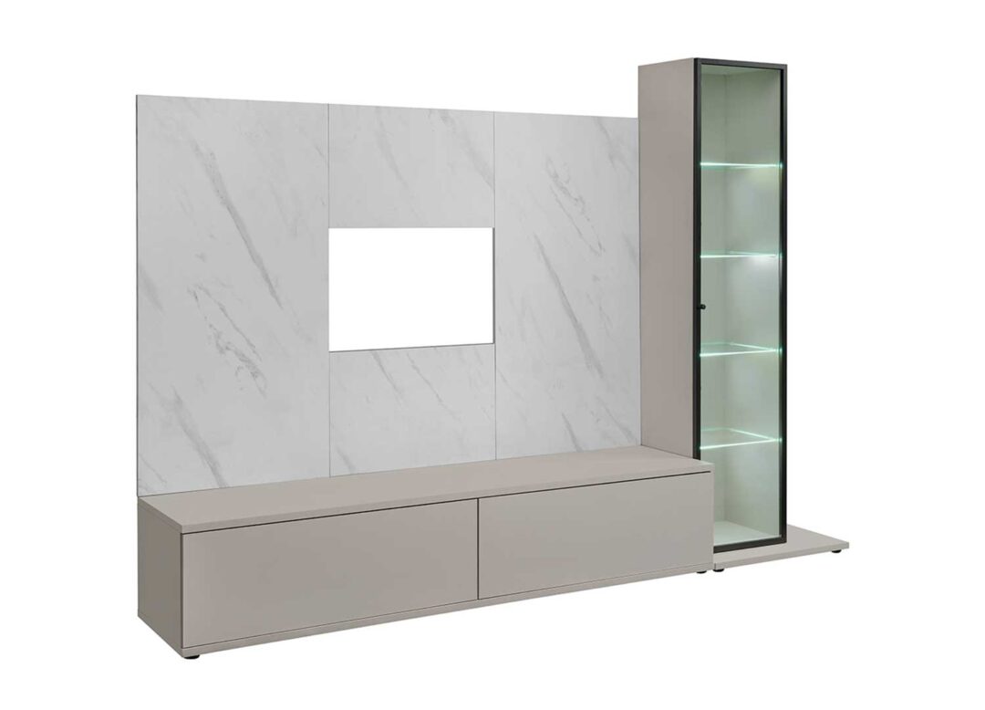 meuble tv contemporain avec vitrine led