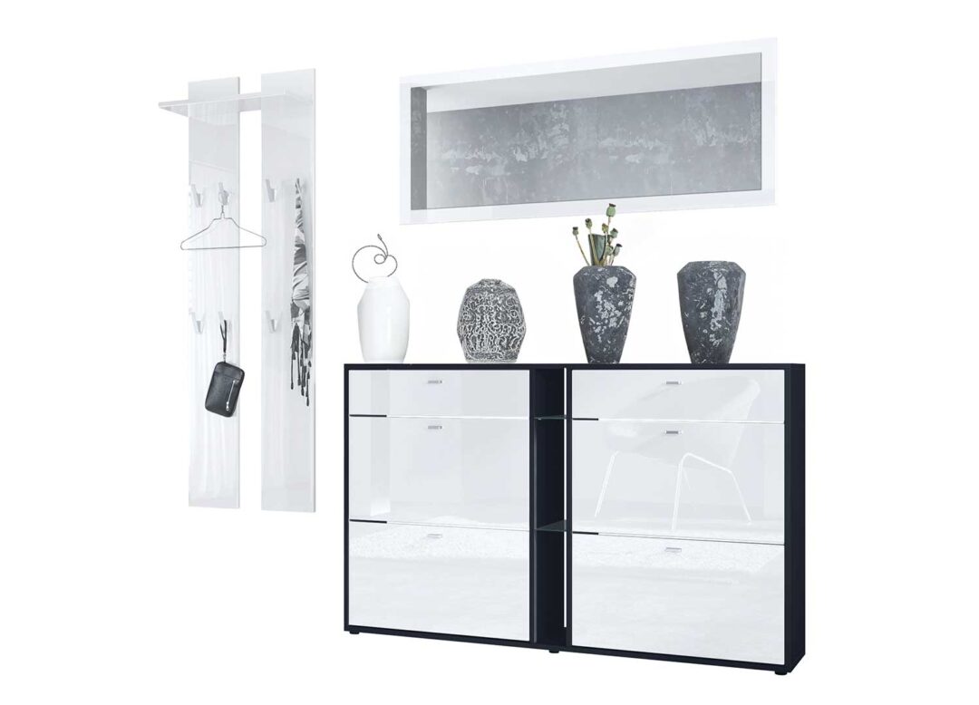 Meuble d'entrée complet compact blanc et noir