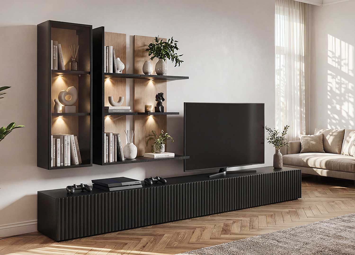 Meuble télé mural design à led