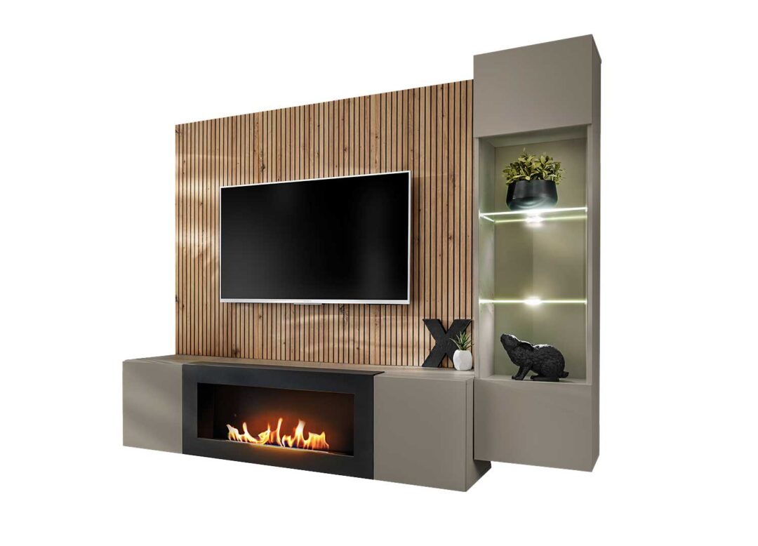 Ensemble TV de salon design gris et chêne