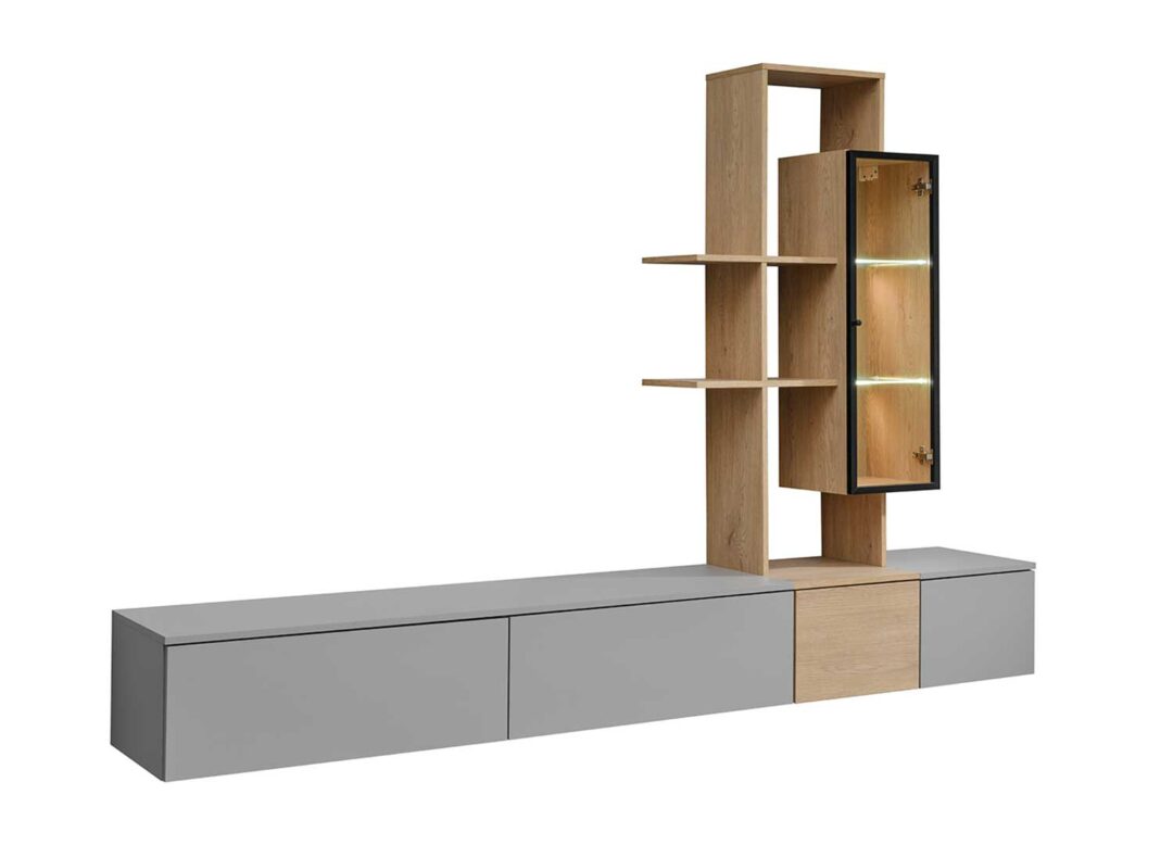 meuble tv mural contemporain gris et bois