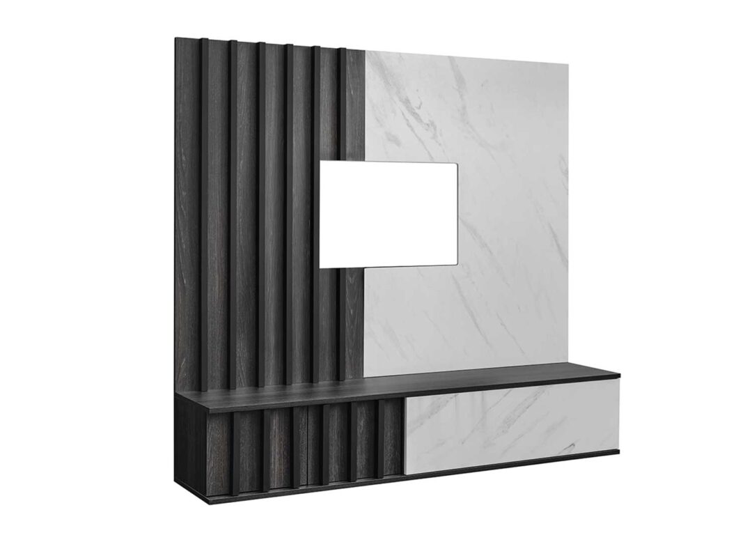 Mur TV chêne graphite et marbre blanc