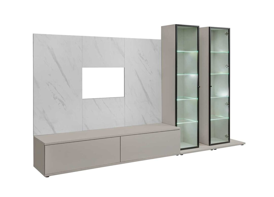 ensemble TV design avec vitrines à led