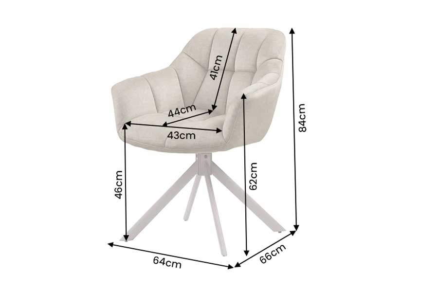 Dimensions de la chaise pivotante RONAN beige hauteur 84 cm largeur 64 cm profondeur 66 cm