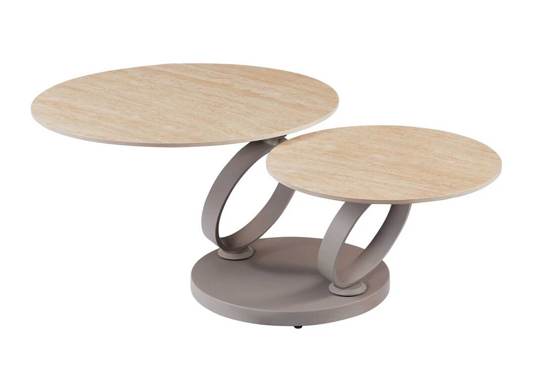 table basse avec deux plateaux ronds pivotants