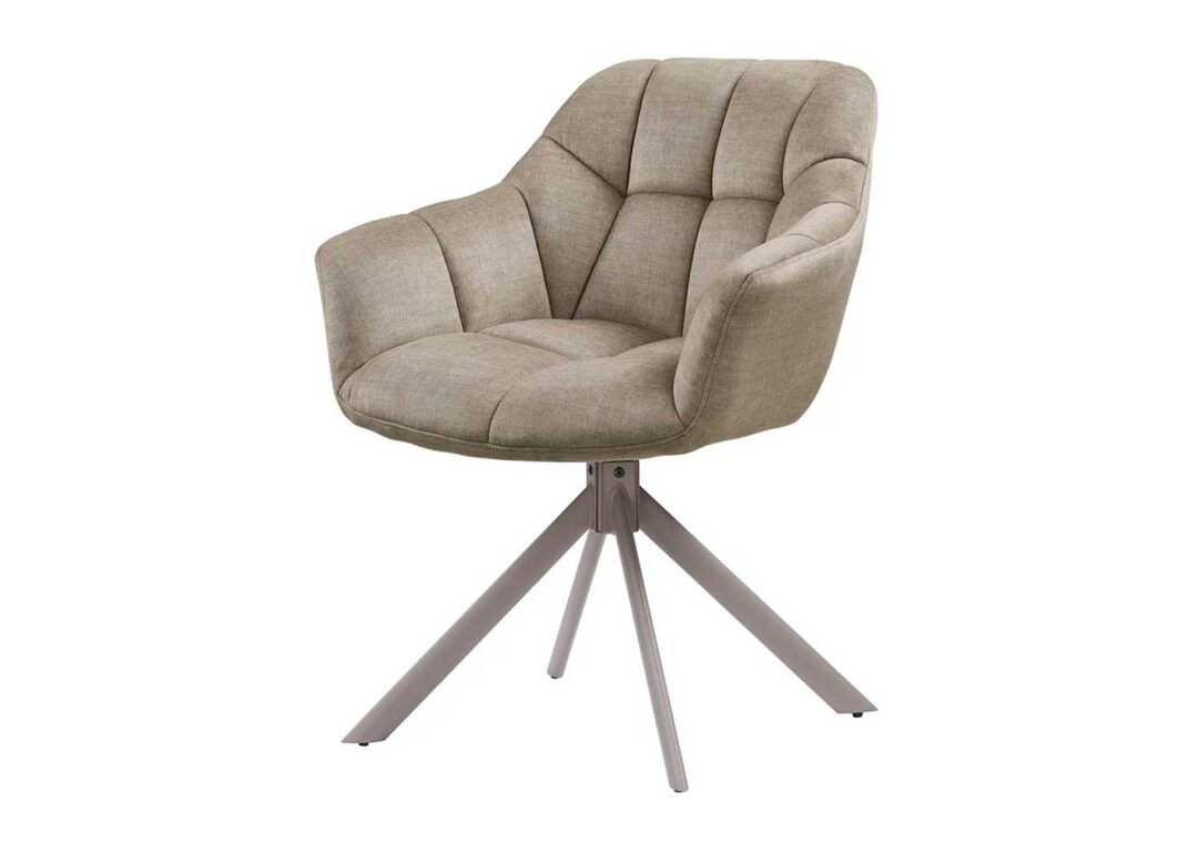 Lot de 2 chaises pivotantes RONAN beige avec accoudoirs et piètement métal greige