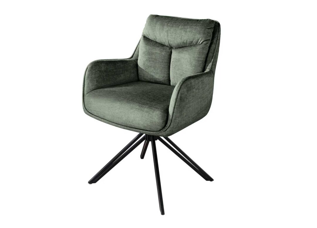 Chaise pivotante VELORA vert en velours avec accoudoirs pour salle à manger ou bureau