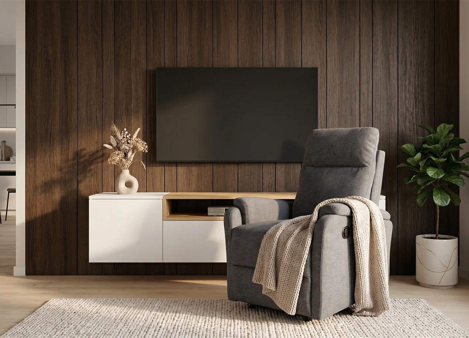 Fauteuil relax électrique CINÉA gris en tissu texturé pour salon moderne