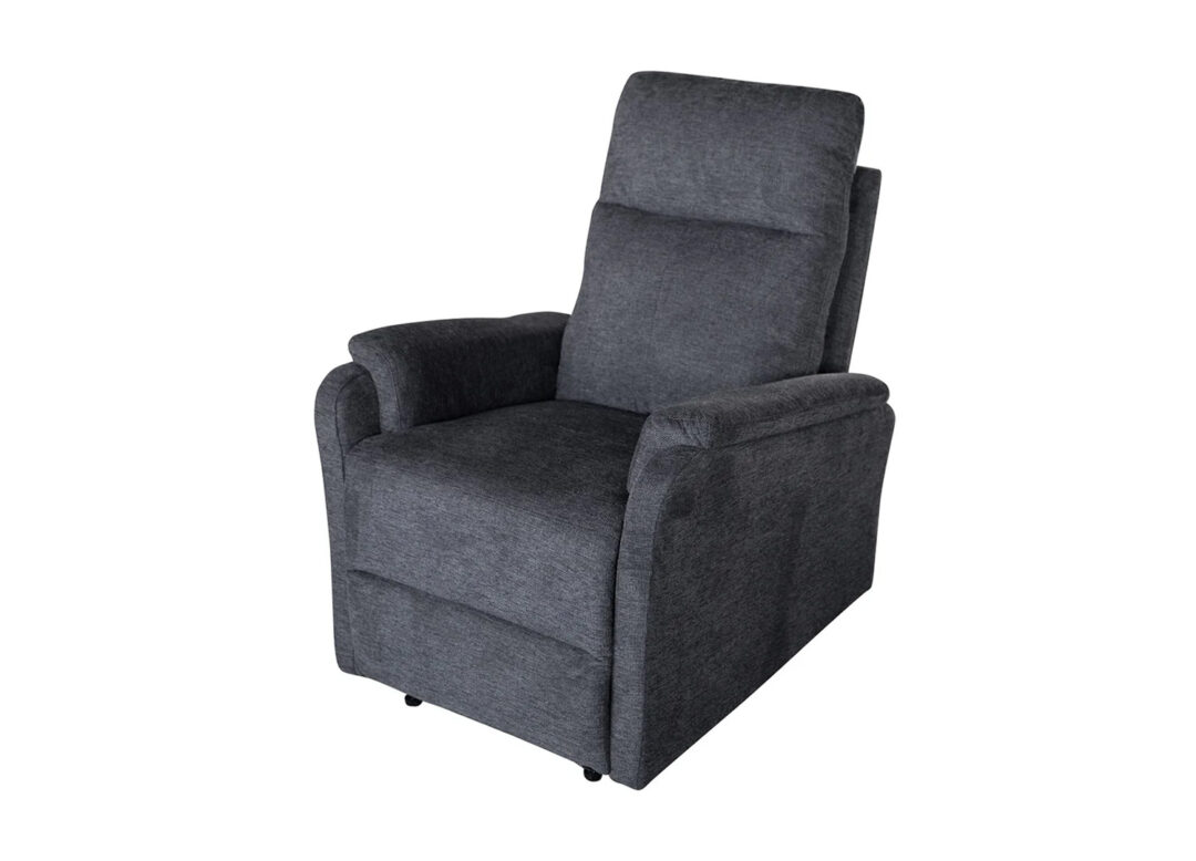 Fauteuil relax électrique CINÉA gris vu de face dans un salon contemporain