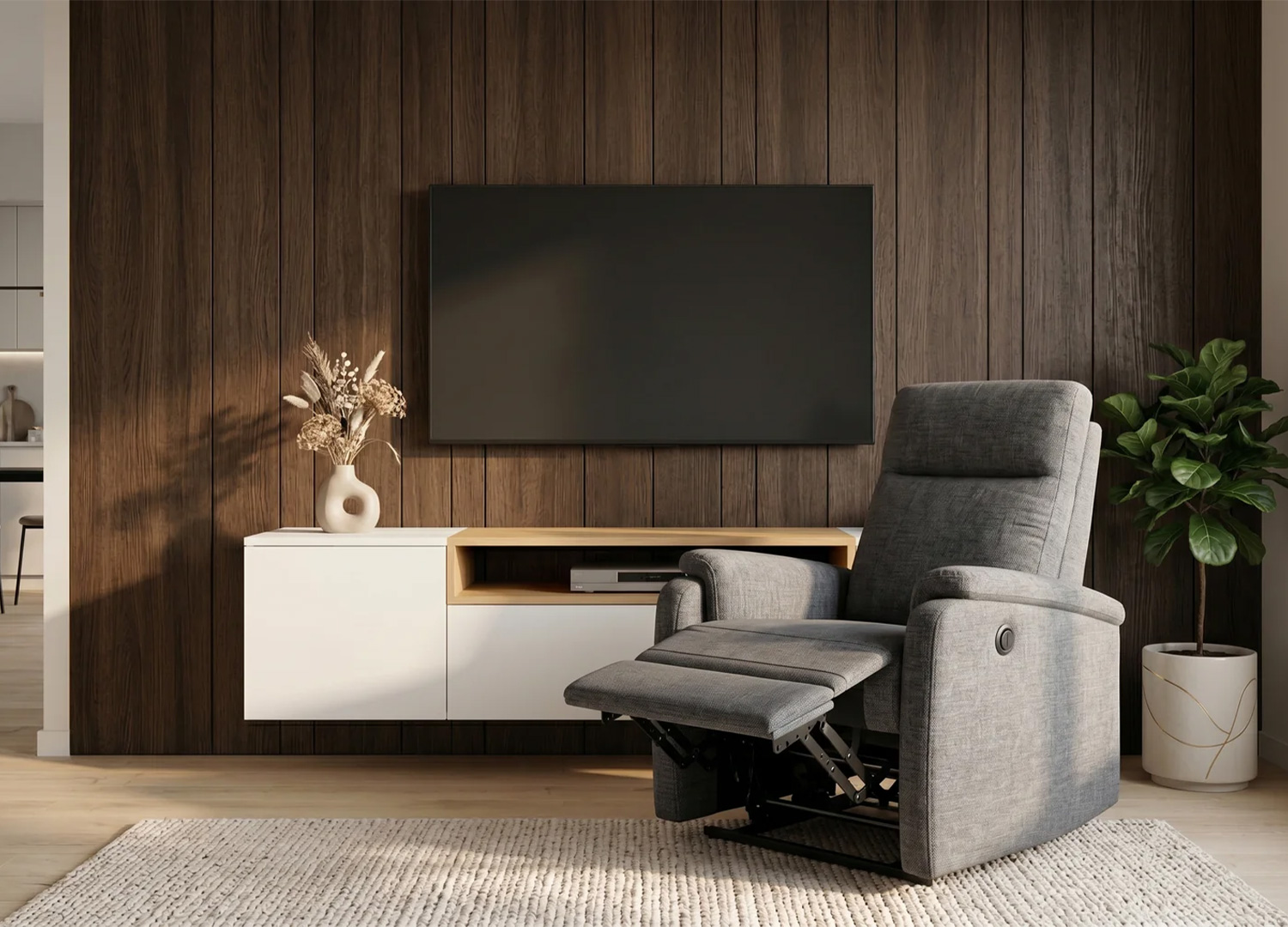 Fauteuil relax électrique CINÉA gris en tissu texturé