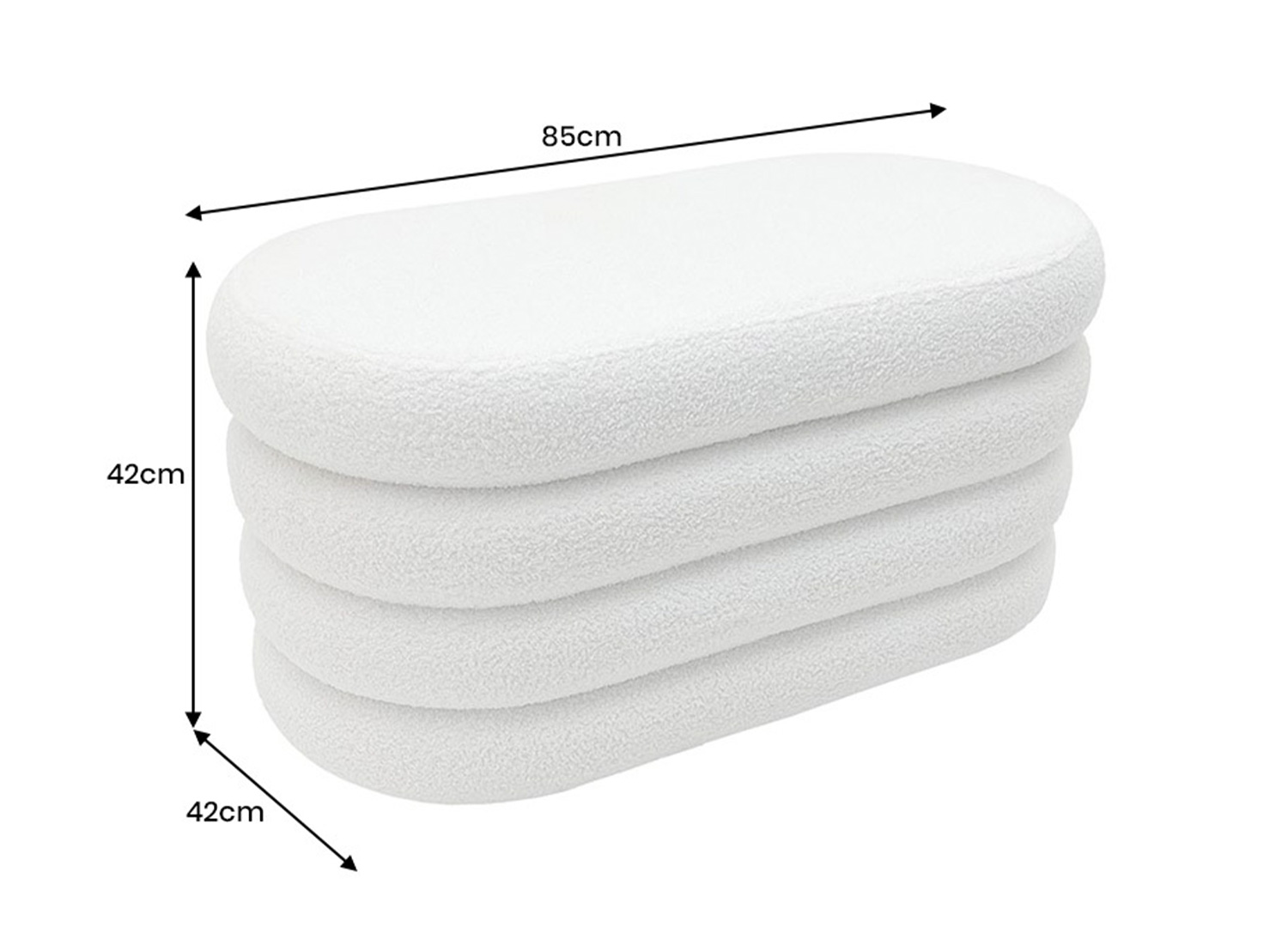 Dimensions du banc coffre ELYA blanc bouclé 85 x 42 x 42 cm avec charge maximale 120 kg