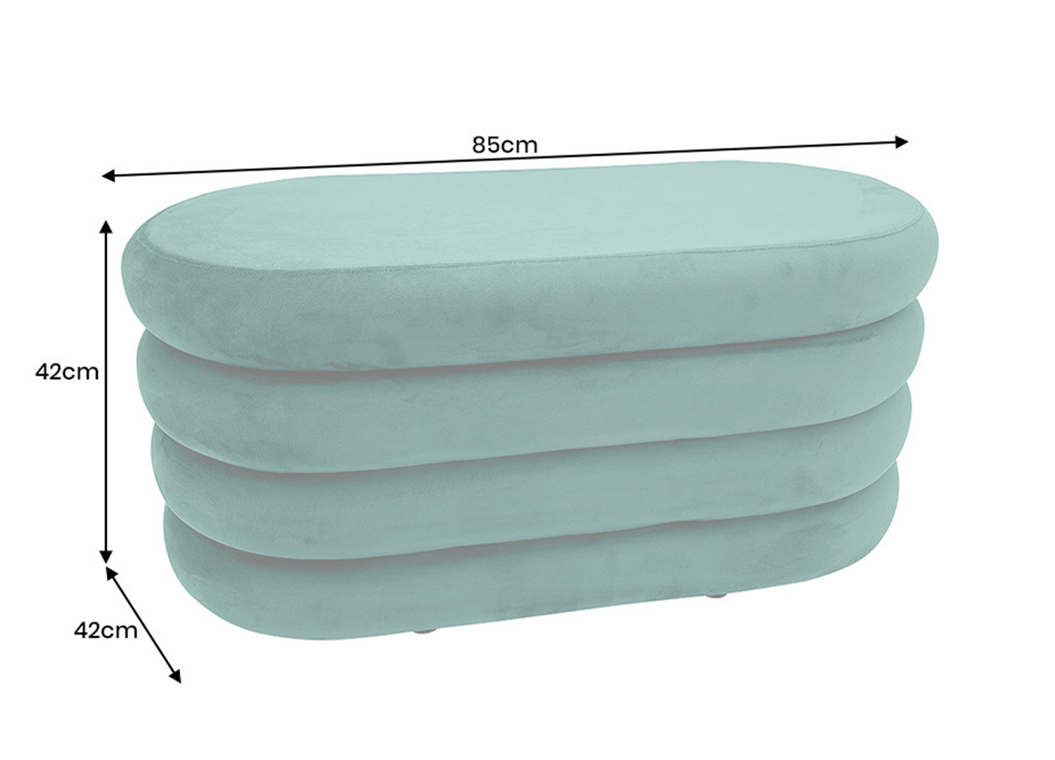 Dimensions du banc coffre ELYA vert en velours 85 x 42 x 42 cm charge maximale 120 kg