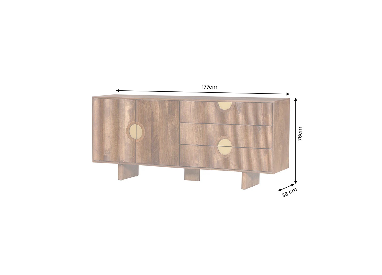 Dimensions du buffet MADISON en manguier massif largeur 177 cm hauteur 76 cm profondeur 38 cm