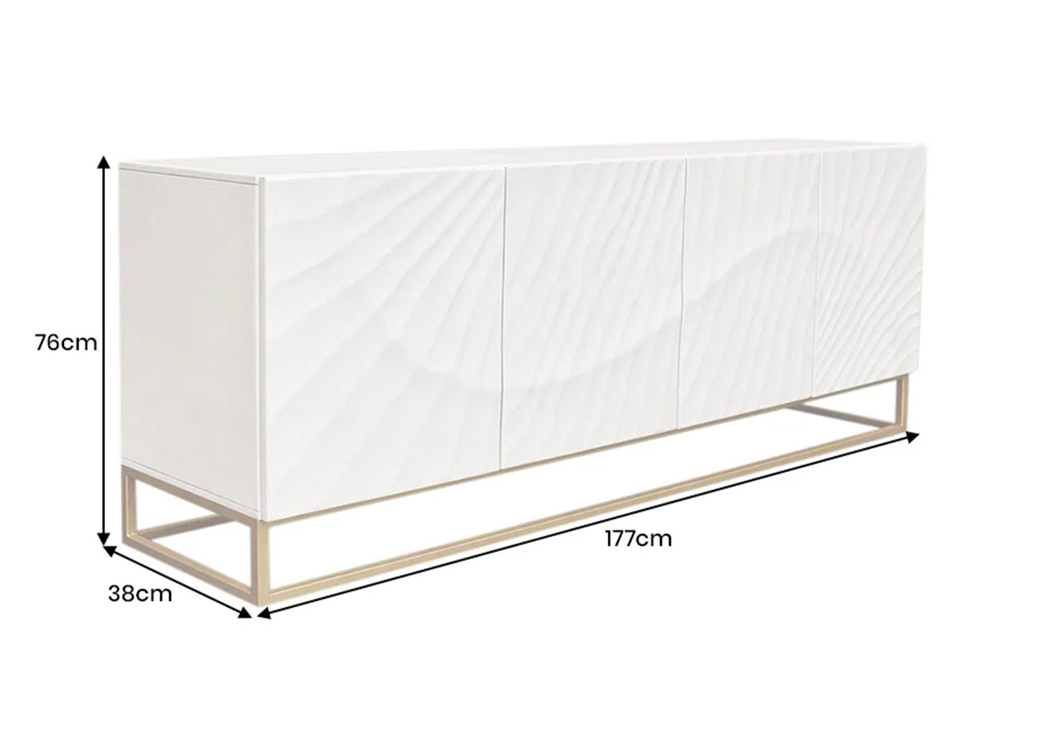 Dimensions du buffet SOLENA 180 cm en bois de manguier blanc largeur 177 cm hauteur 76 cm profondeur 38 cm