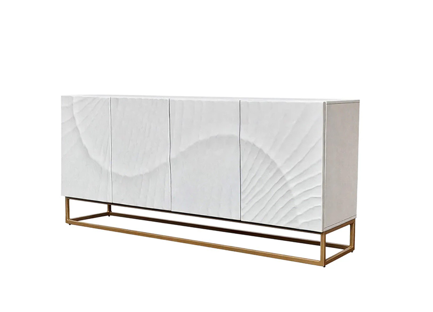 Buffet SOLENA 180 cm en bois de manguier blanc avec piètement en métal doré