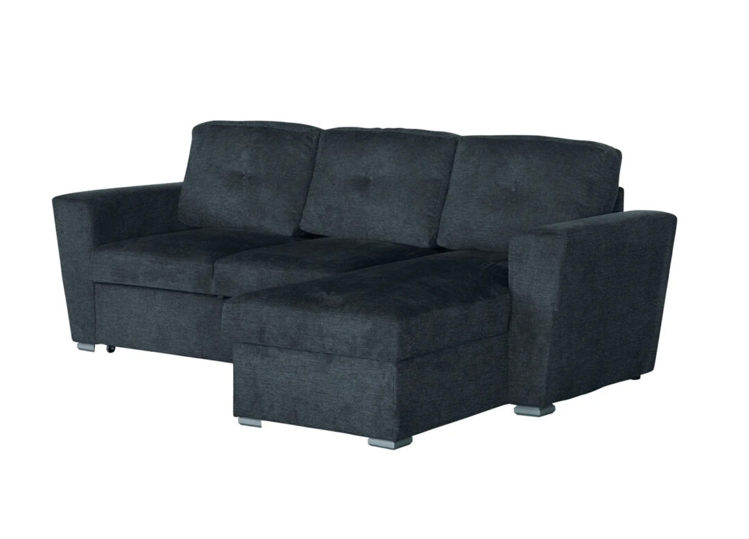 Canapé d’angle convertible MALO gris 245 cm en tissu texturé sur fond blanc