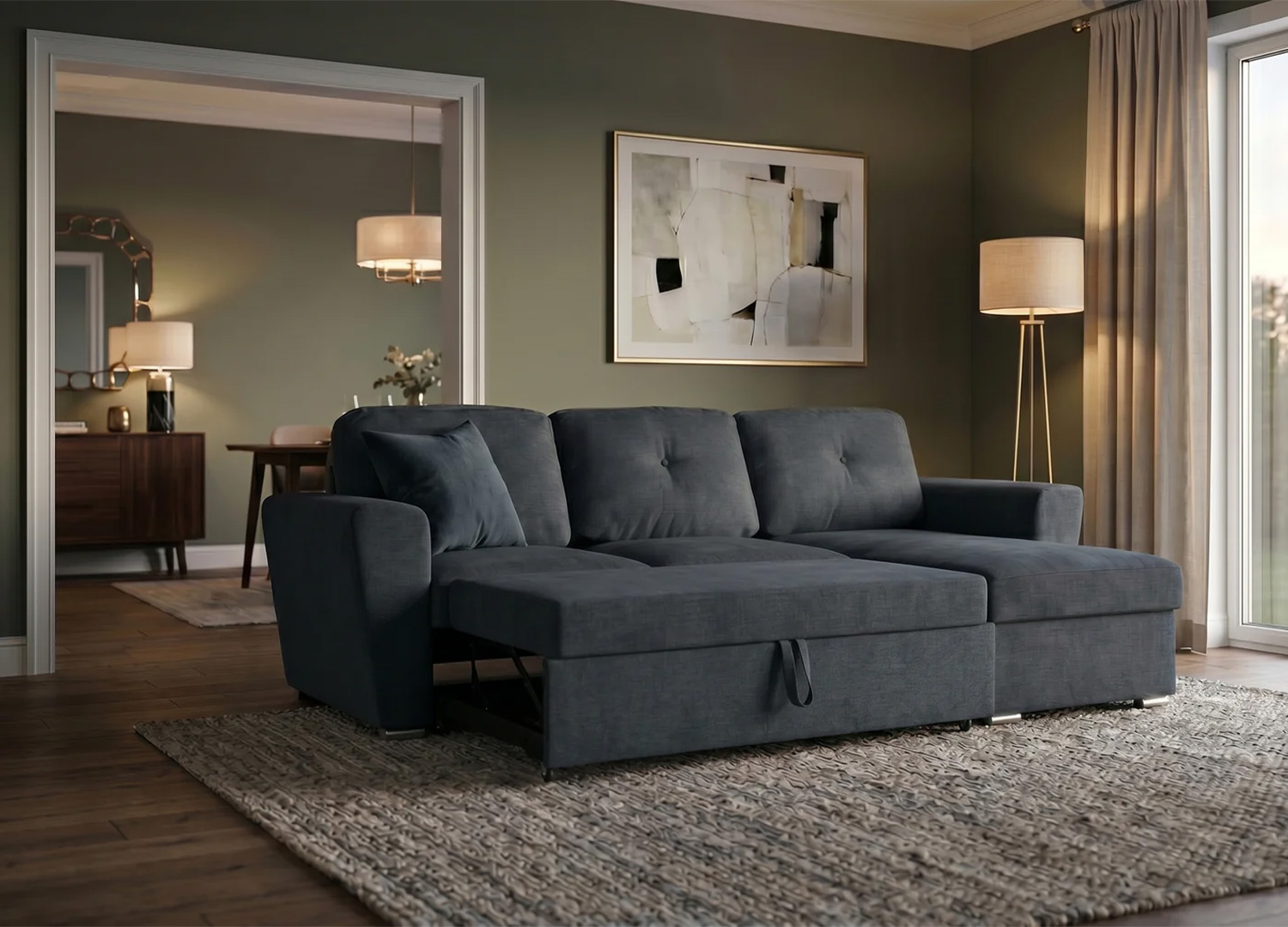 Canapé MALO déplié en lit avec couchage 200 x 125 cm et méridienne confortable