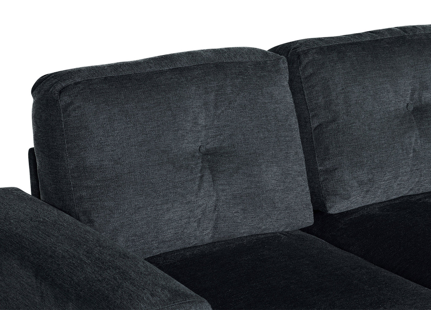 Zoom sur les dossiers rembourrés du canapé MALO en tissu texturé gris