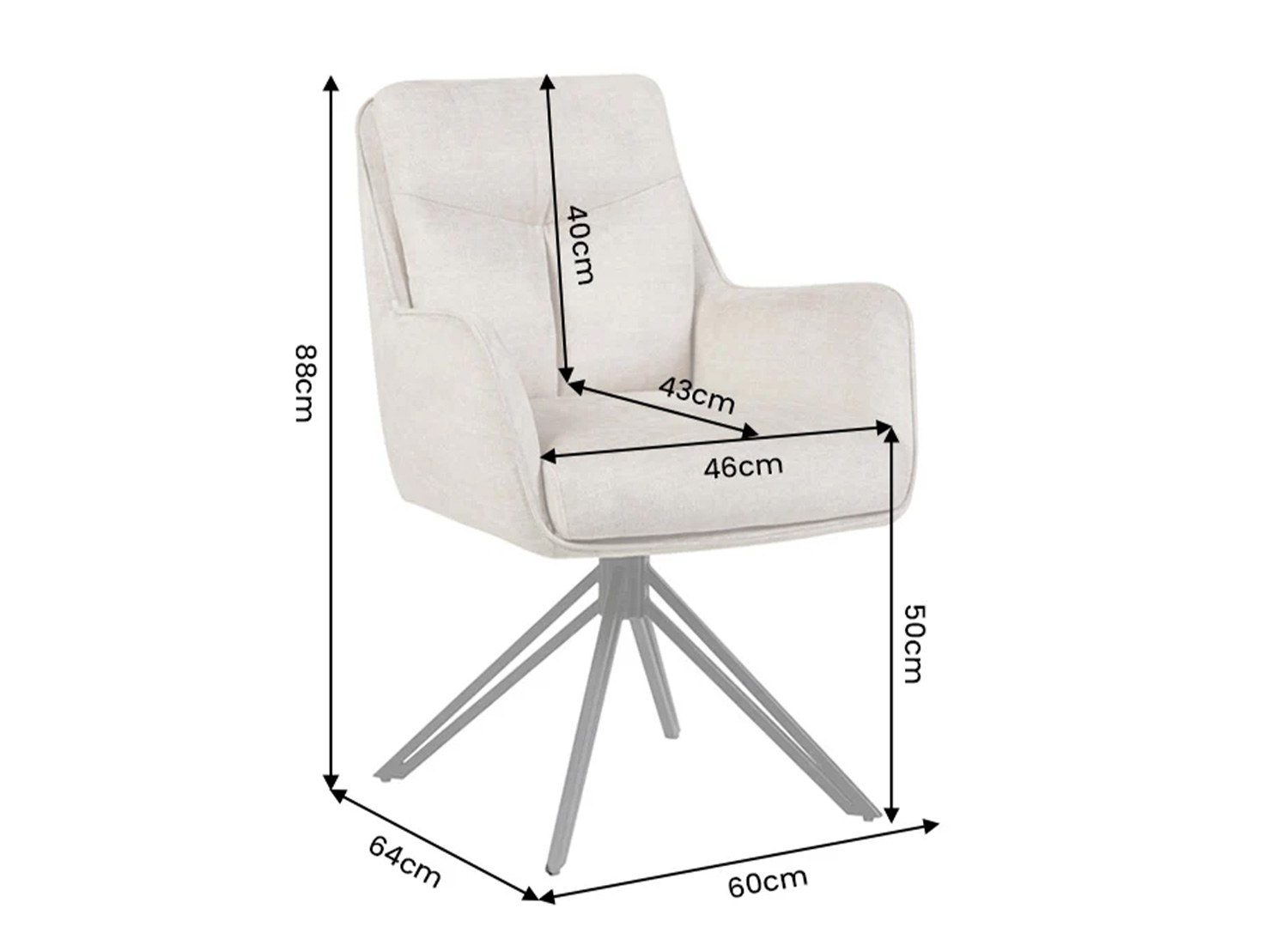 Dimensions de la chaise pivotante VELORA beige largeur 60 cm hauteur 88 cm profondeur 64 cm