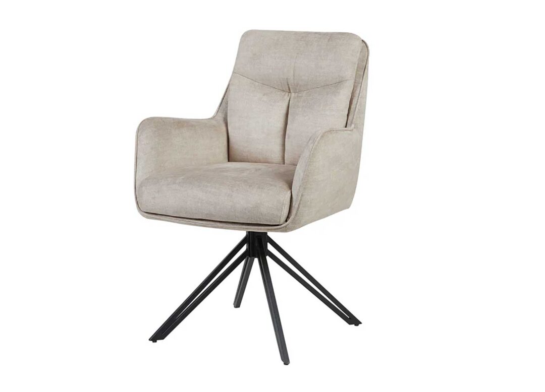 Chaise pivotante VELORA beige en velours avec accoudoirs et pieds en métal noir