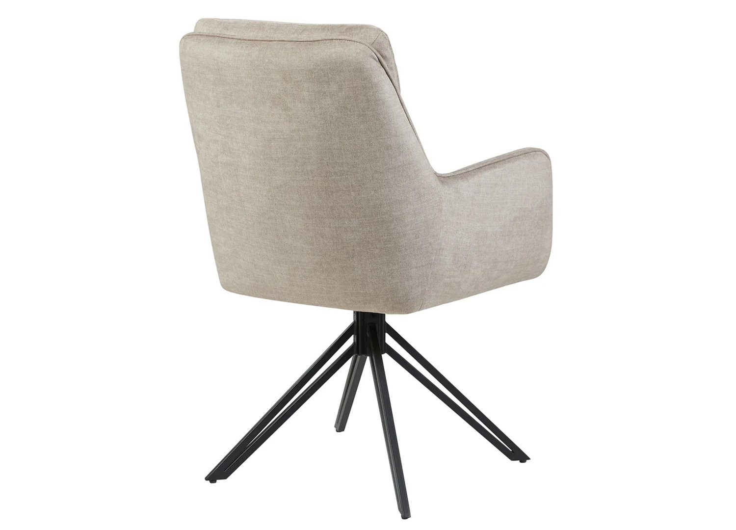 Chaise pivotante VELORA beige vue de dos avec pieds en métal noir et protections de sol