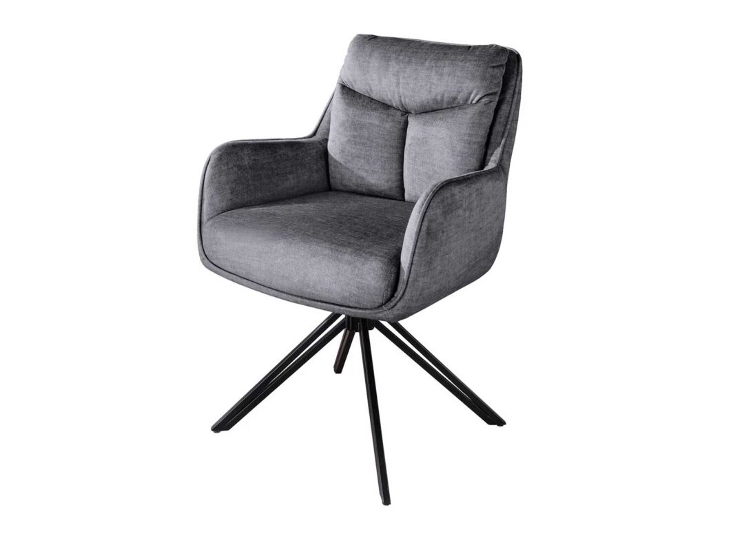 Chaise pivotante VELORA gris anthracite en velours avec accoudoirs