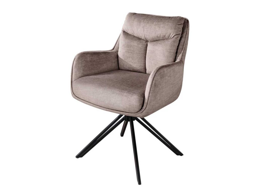 Chaise pivotante VELORA taupe avec accoudoirs et assise rotative à 180 degrés