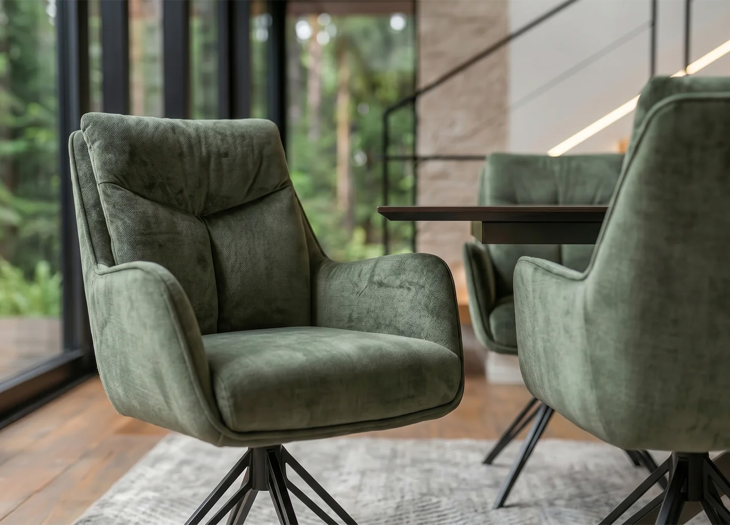 Chaise moderne en velours vert velora
