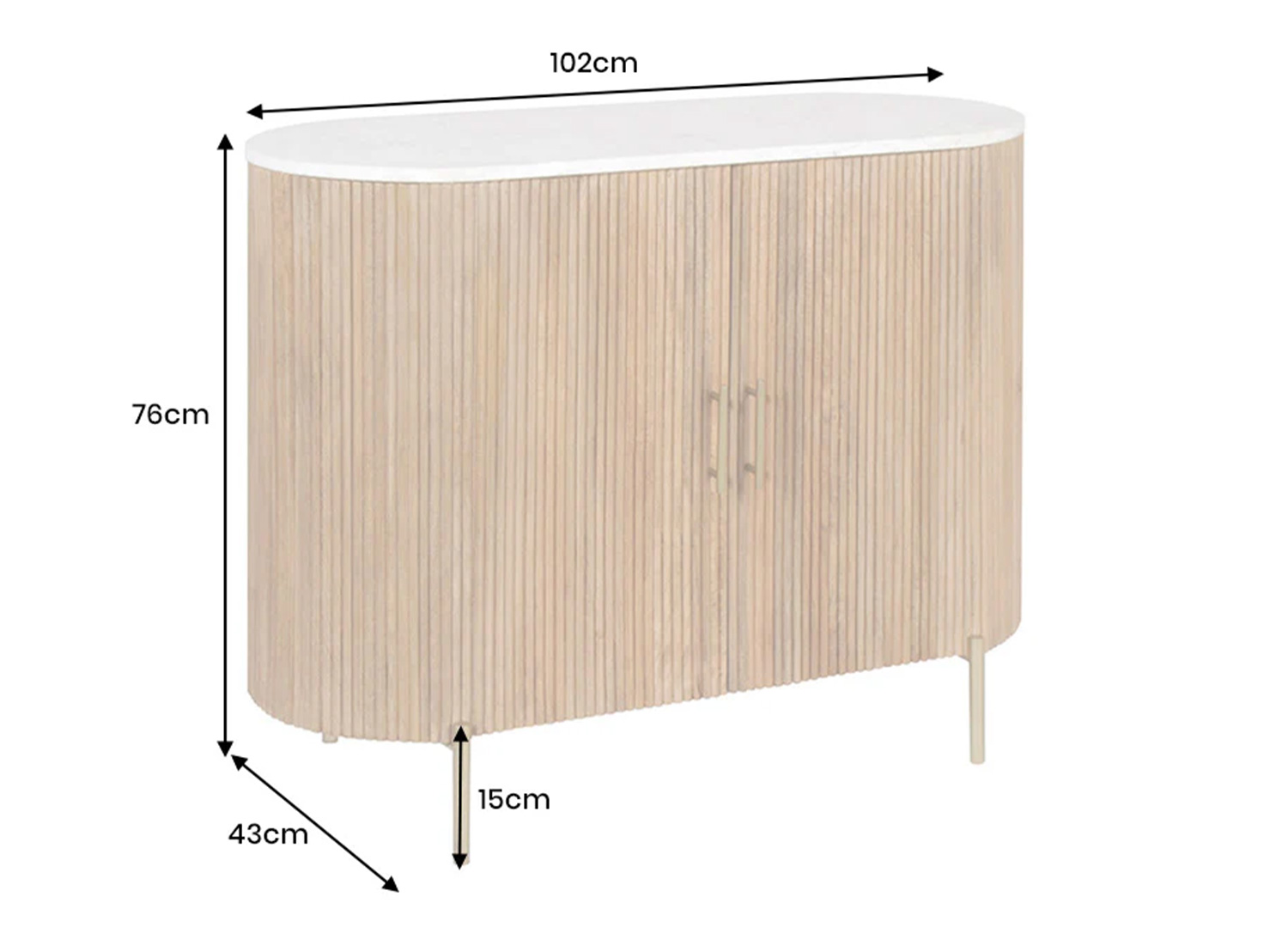 Dimensions de la commode MARELLO 102 cm largeur 102 cm hauteur 76 cm profondeur 43 cm