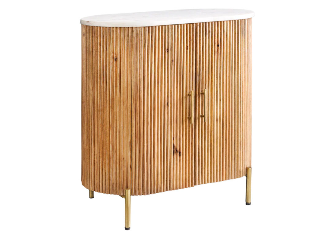 Commode MARELLO 70 cm en bois de manguier massif avec plateau en marbre blanc sur fond blanc
