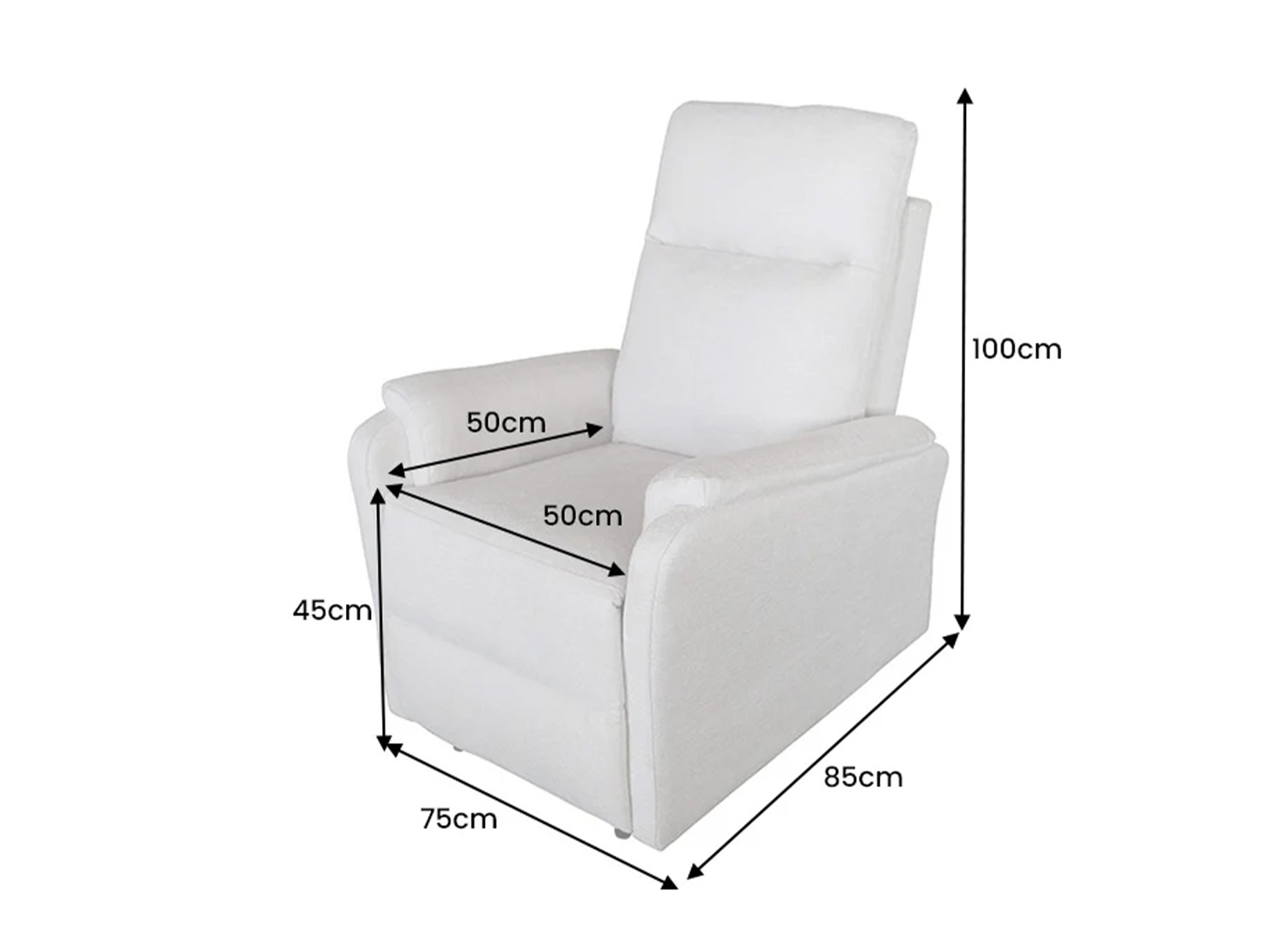 Dimensions du fauteuil relax électrique CINÉA beige largeur 75 cm hauteur 100 cm profondeur 85 cm