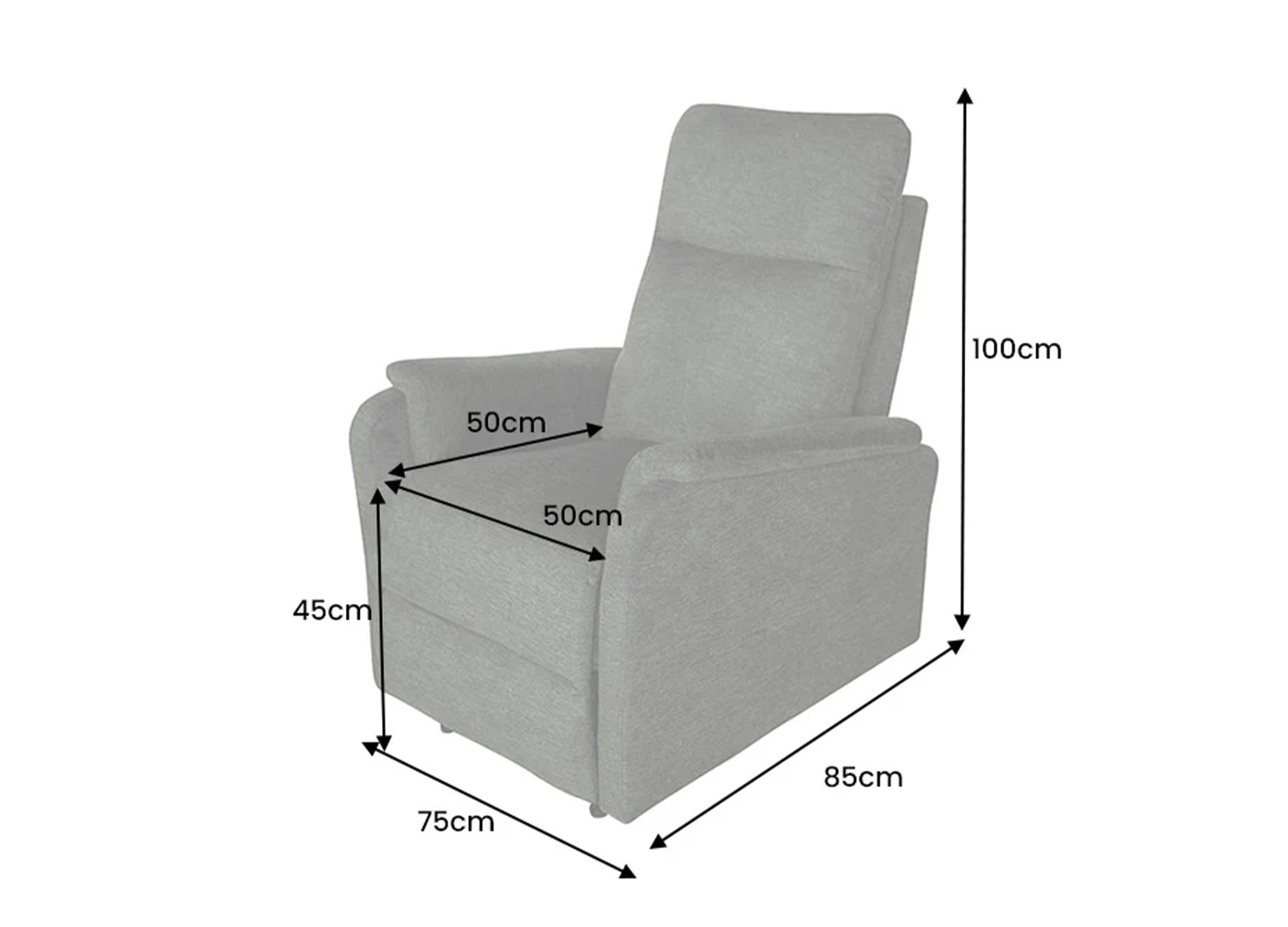 Dimensions du fauteuil relax électrique CINÉA vert largeur 75 cm hauteur 100 cm profondeur 85 cm