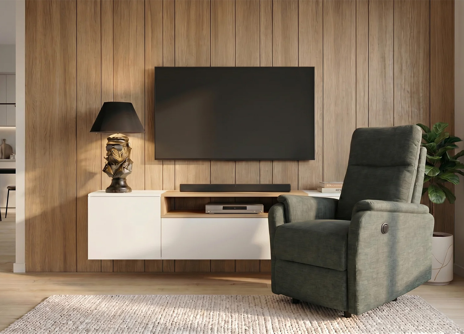 Fauteuil relax électrique CINÉA vert en position relax avec repose-pieds