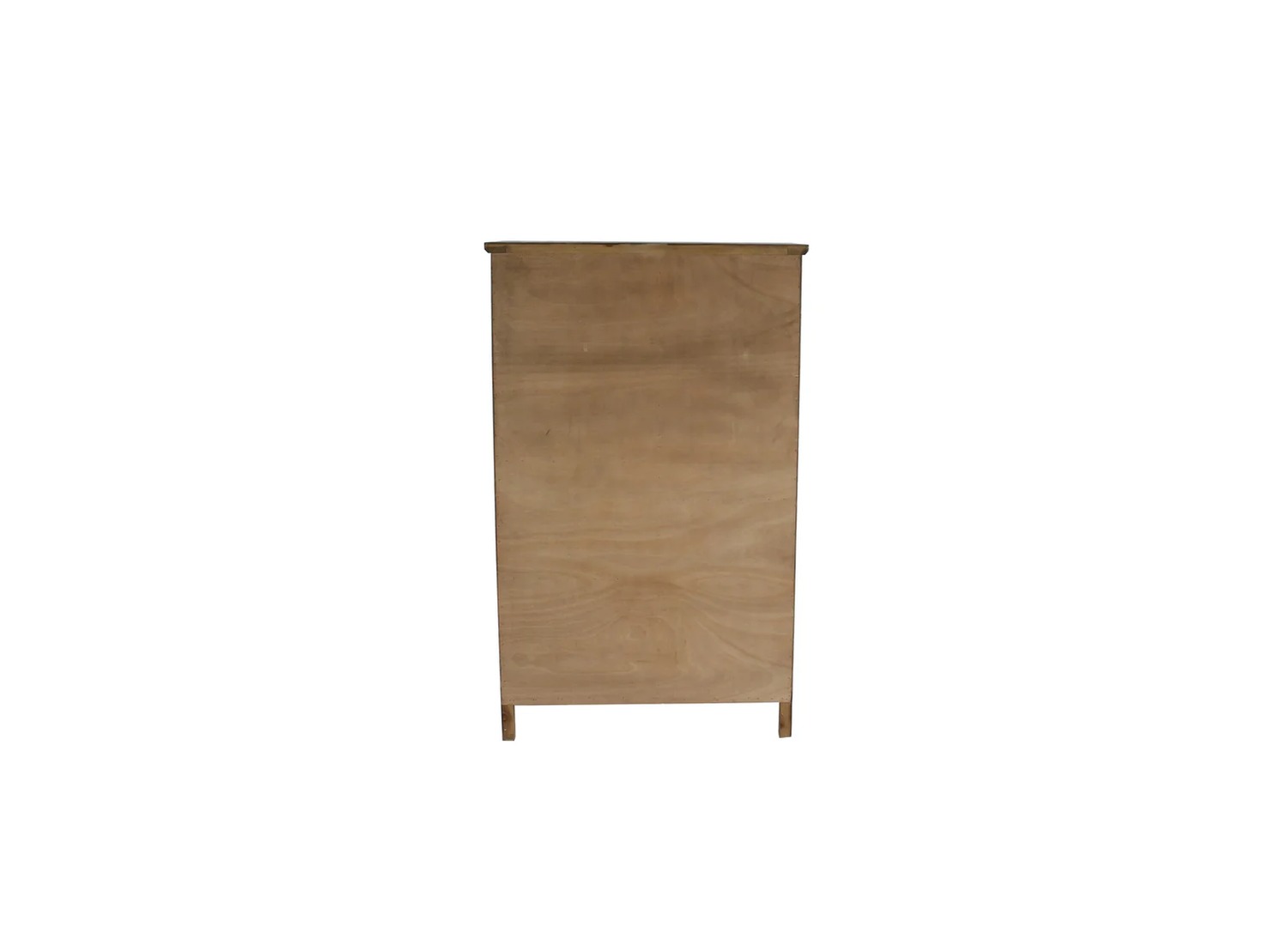 Vue arrière du meuble bar CAVINO en pin vintage avec panneau bois