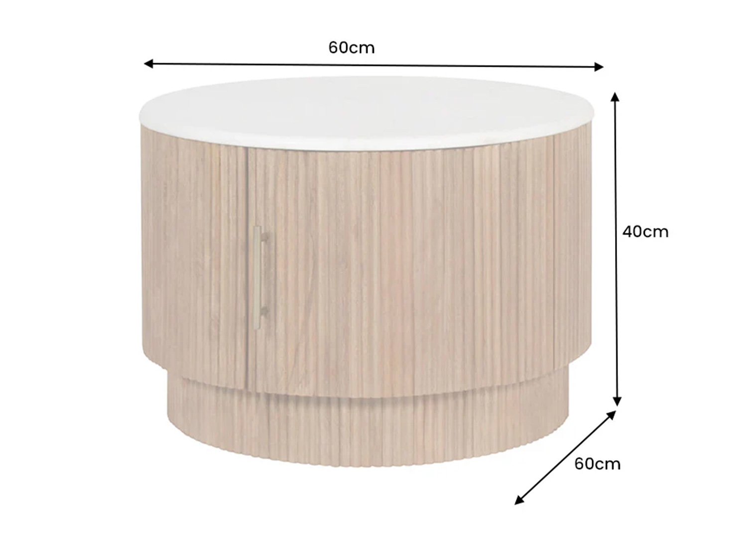 Dimensions de la table basse MARELLO 60 cm largeur 60 cm hauteur 40 cm profondeur 60 cm