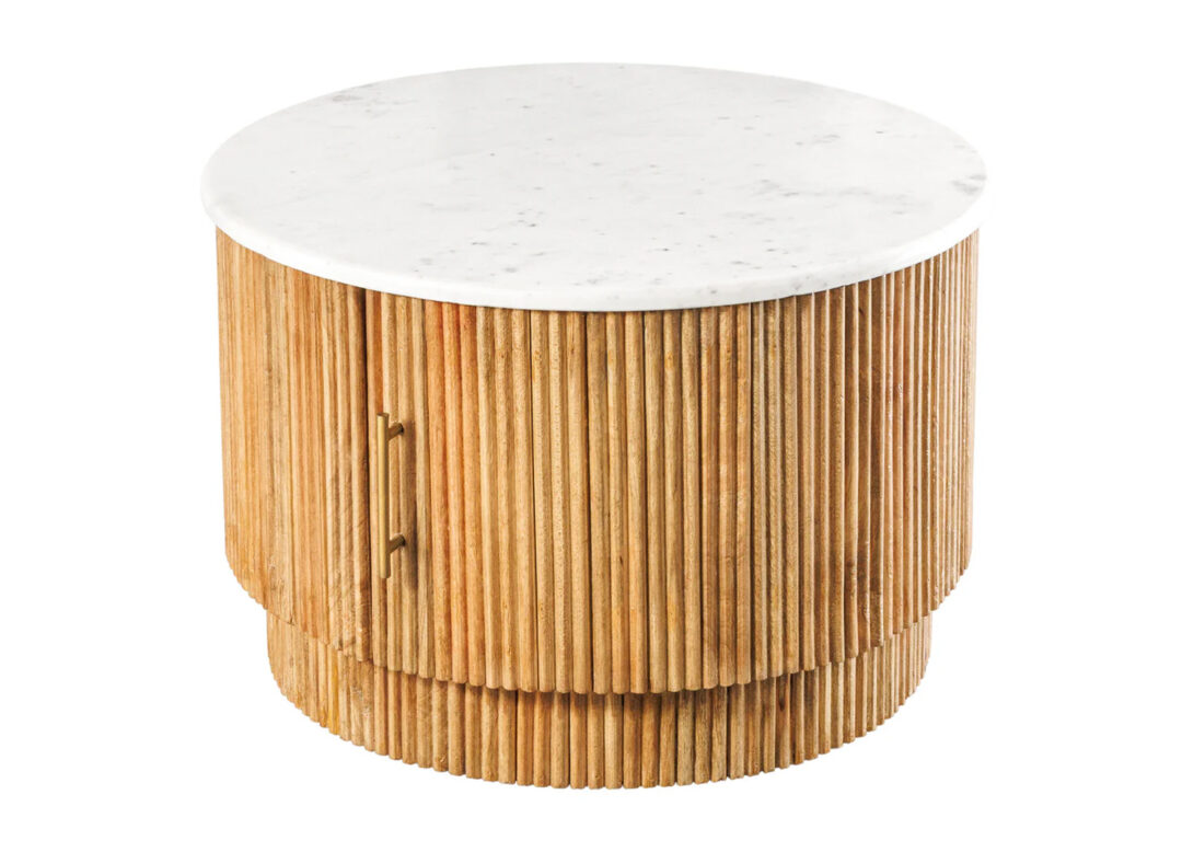 Table basse MARELLO 60 cm en manguier naturel et marbre blanc