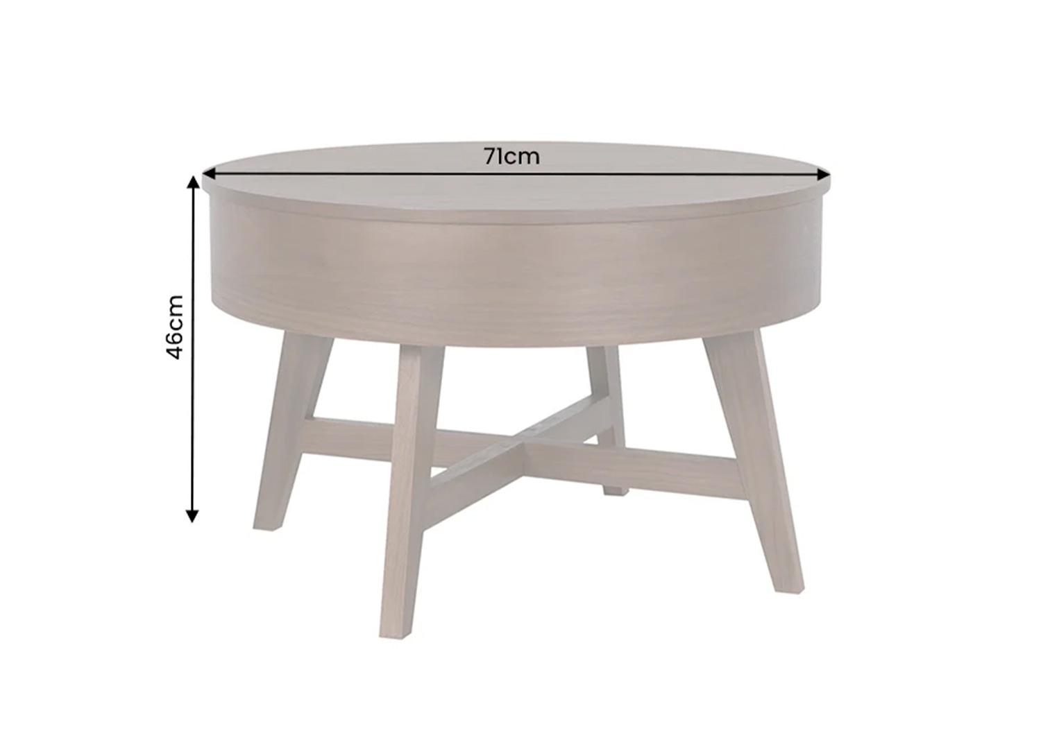 Dimensions de la table basse NARA 70 cm en bois de manguier finition noyer hauteur 46 cm