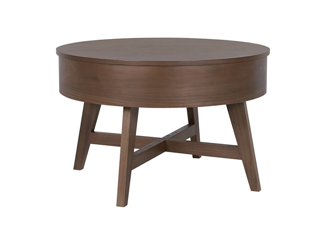 Table basse NARA 70 cm en bois de manguier finition noyer sur fond blanc