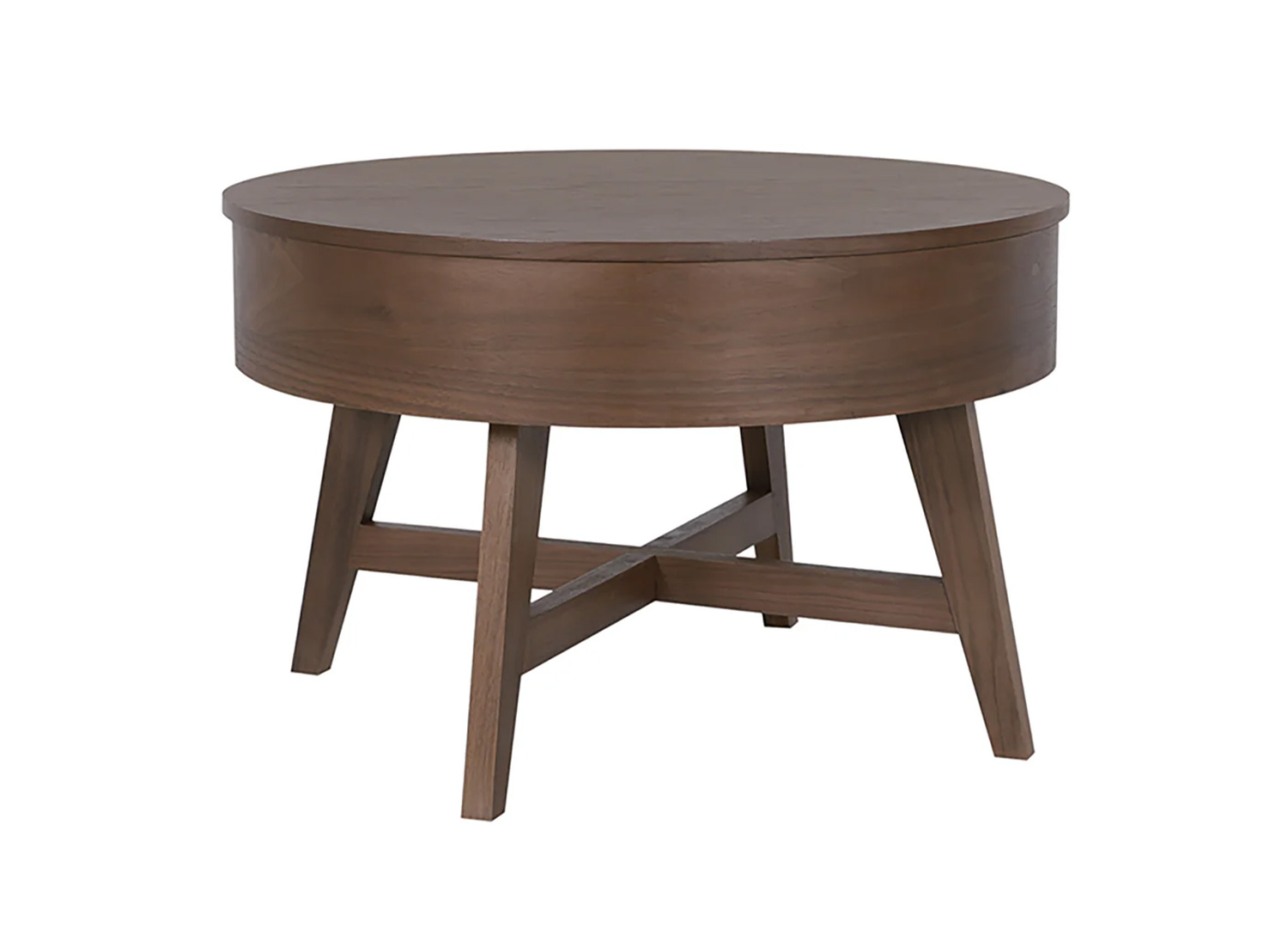 Table basse NARA 70 cm en bois de manguier finition noyer sur fond blanc