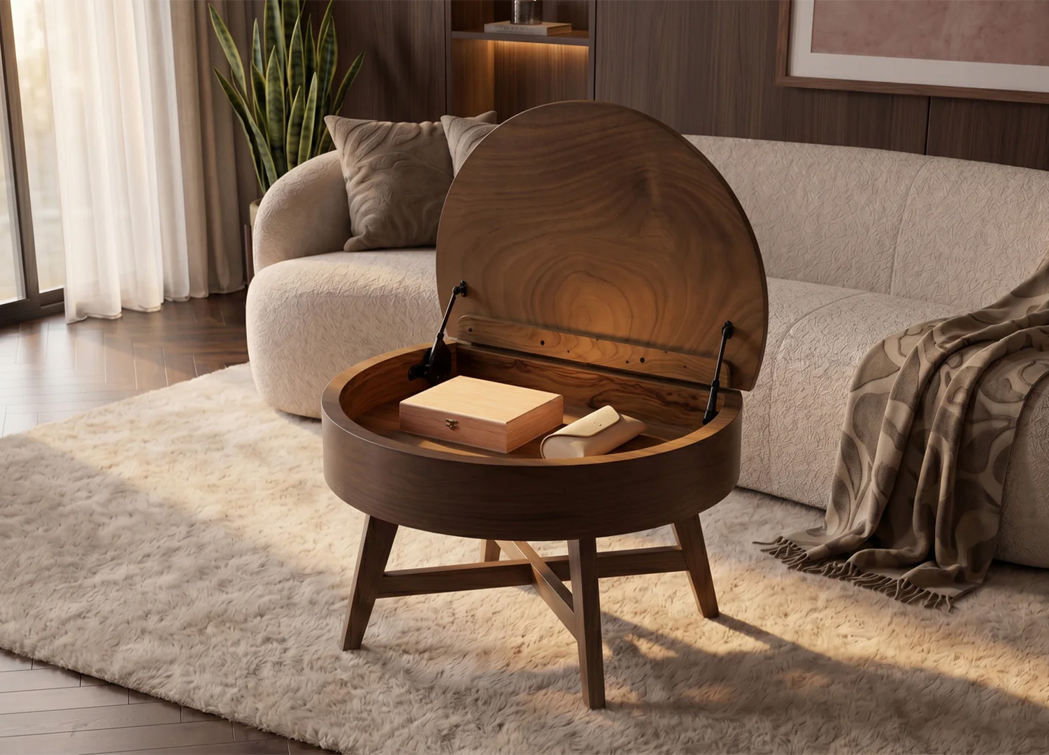 Table basse NARA avec plateau ouvert et rangement intégré