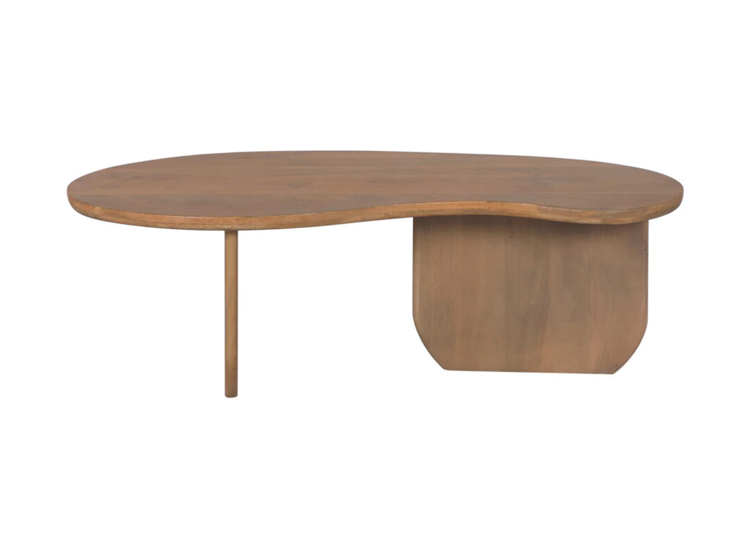 Table basse ORGANIC 120 cm en bois de manguier finition miel sur fond blanc