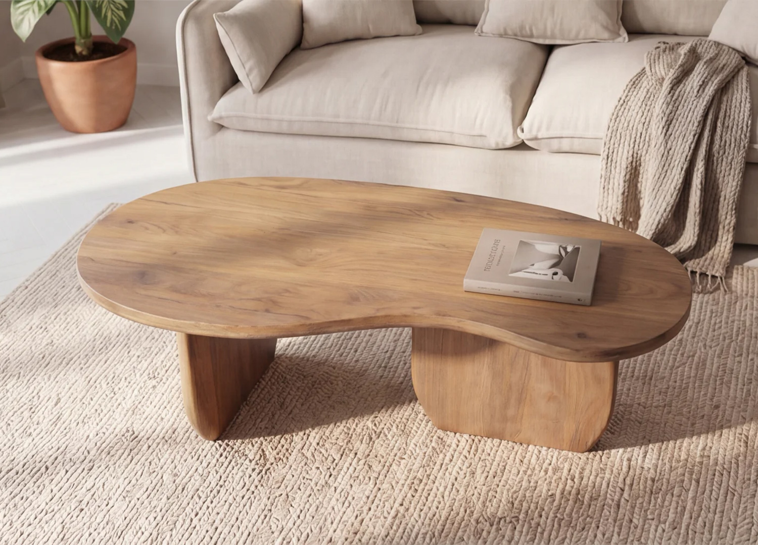 Vue de dessous de la table basse ORGANIC avec pieds stables en bois de manguier