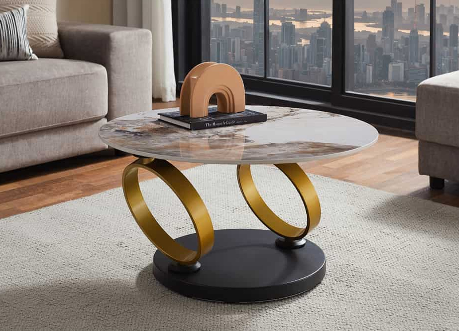 Table basse TIZIO design luxe en céramique effet pierre naturelle