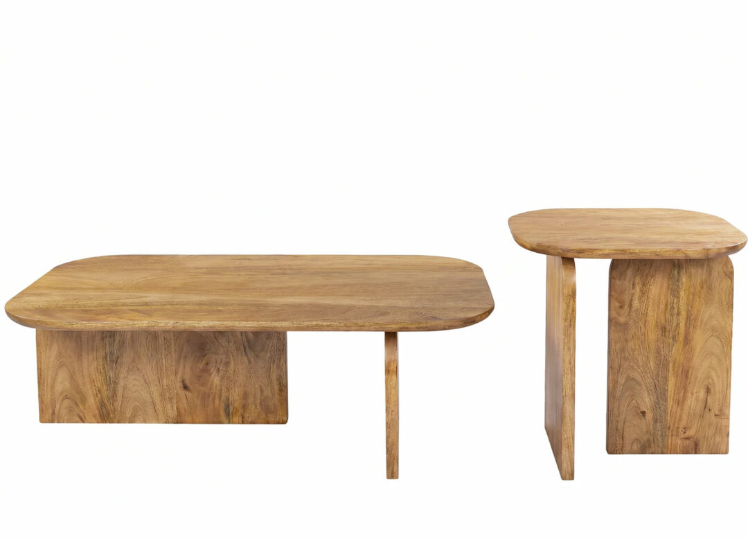Lot de 2 tables basses GATSBY en bois de manguier brun sur fond blanc