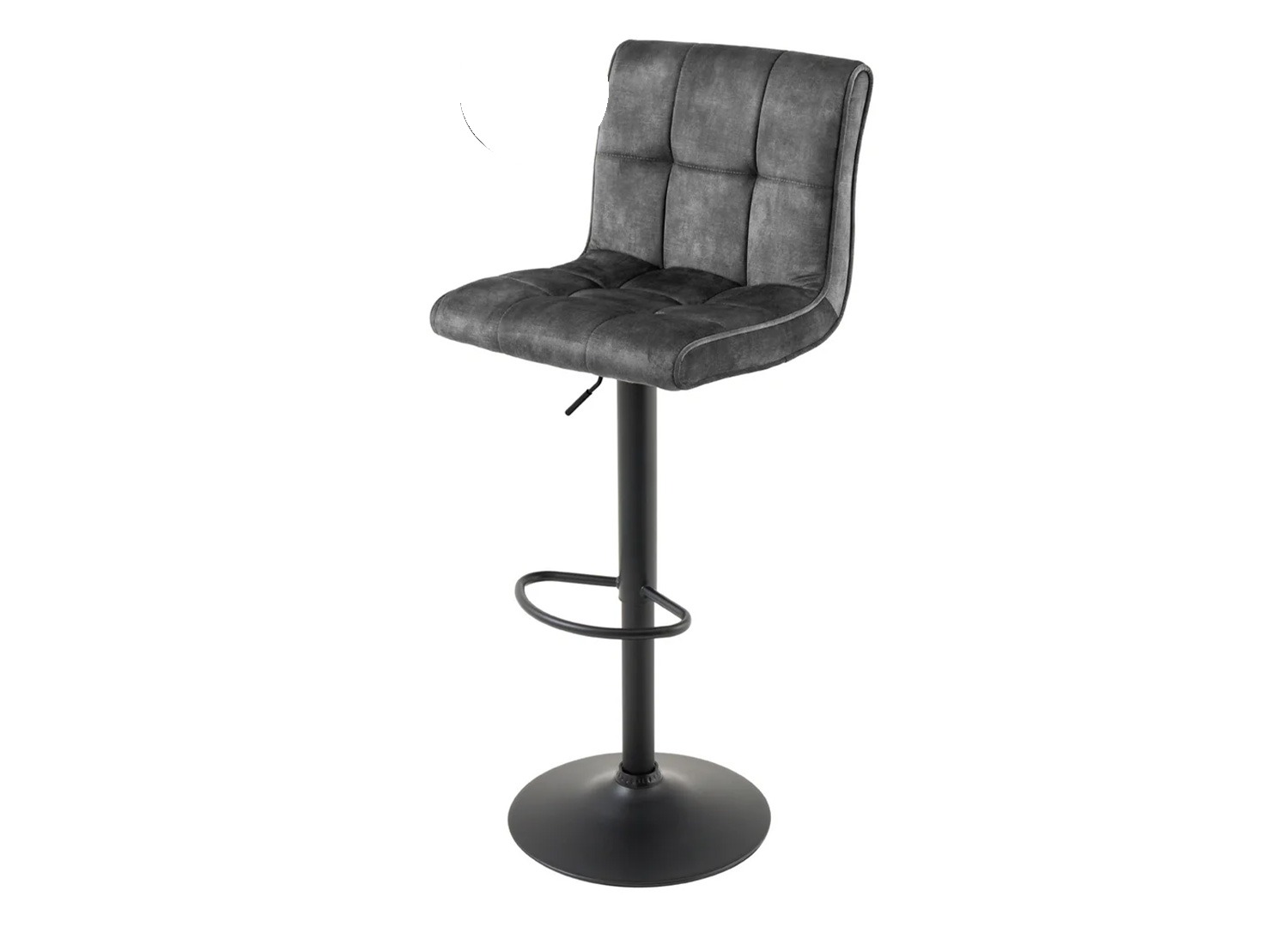 Tabouret de bar LORENZO anthracite en velours avec pied métal noir sur fond blanc