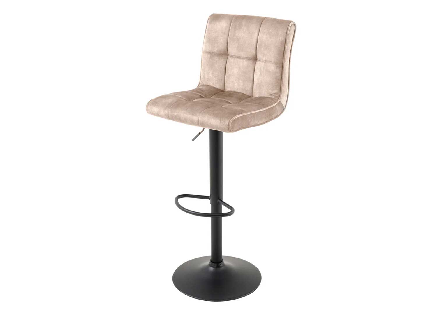 Tabouret de bar LORENZO champagne beige vu de face avec assise et dossier capitonnés