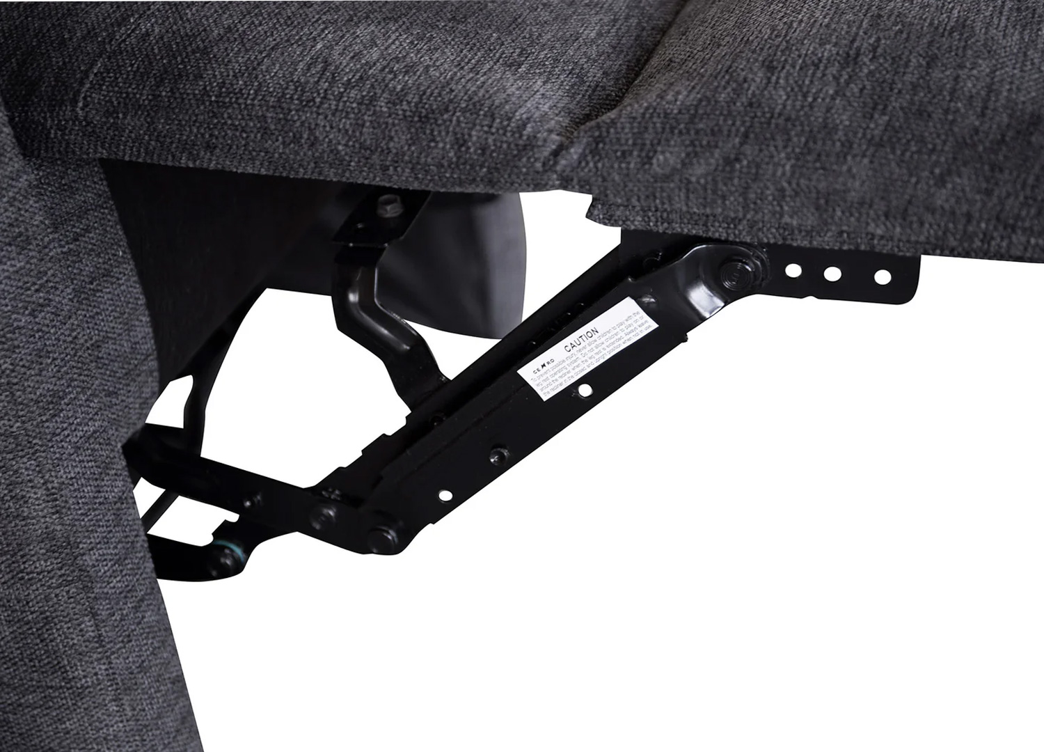 Détail du mécanisme inclinable noir du fauteuil relax électrique CINÉA gris